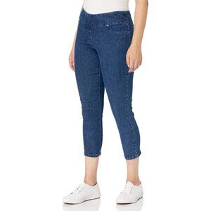 Womens Petite Mid-Rise Pull-On Denim Ankle Pants Stretch Slim Fit Casual